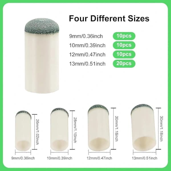50 st Biljardkö-tips Ersättning, 4 Storlekar Slip-on Poolkö-tips Poolsticka