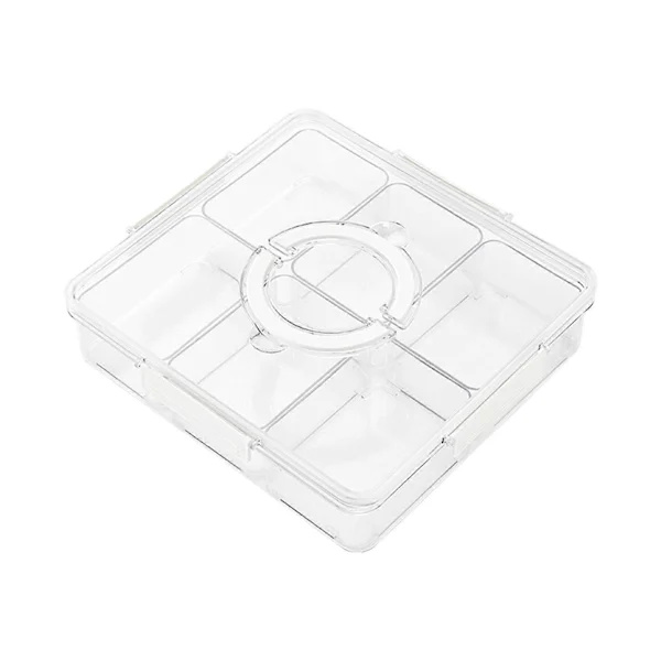 Divided Serving Tray with Handle Lid, Versatile 6-Compartment Snack Container
