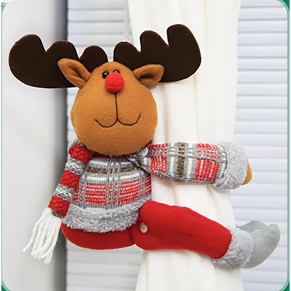 2 st Julgardinspännen Docka Kramknappar (Älg och Snögubbe) Älg och Snögubbe