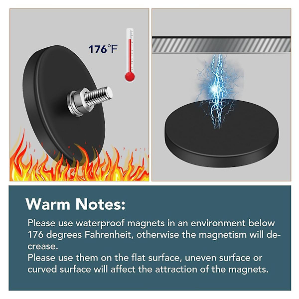 Gummibelagte magneter, 22LBS neodymmagnetbase med M6 gevindmagnet med bolte og møtrikker, stærke magneter holder 12 stk