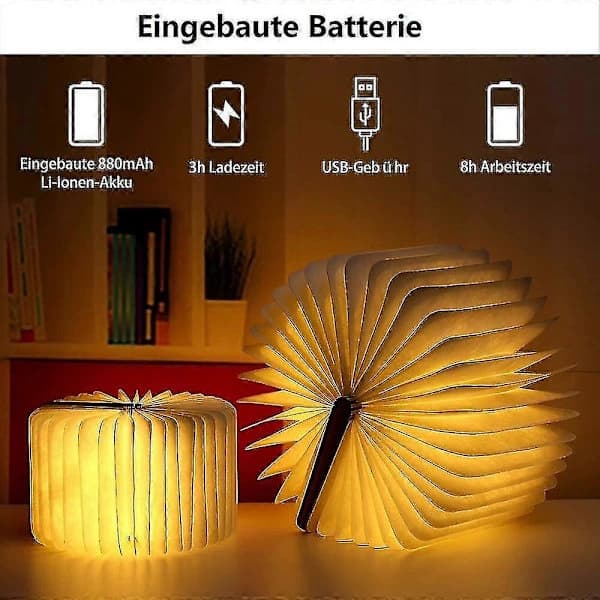 Wooden Book Lamp, Foldable Booklight Decoration, Warm White Light