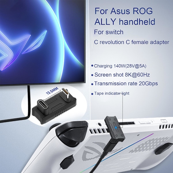 Snabbladdningsadapter 8K-kompatibel 140W PD3.1 Adapter för ASUS ROG Ally [GGL]