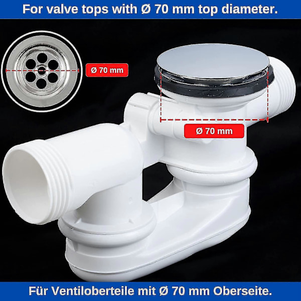 Universal Badekarpropp, 70mm, Dobbel Tetning, Høydejusterbar, Messing med Kromfinish (LGL)