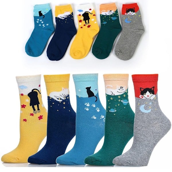 5 par sjove kattesokker, farverige, trendy, sød design, A0550