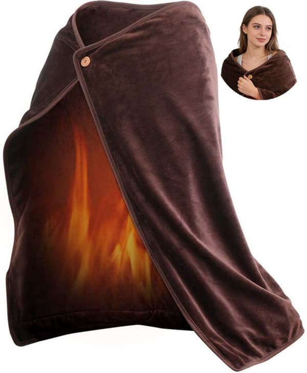 USB-oppvarmet teppe, myk flanell, oppladbart, bærbart, bærbart for hjem, reise, camping, brunt, 100x70cm