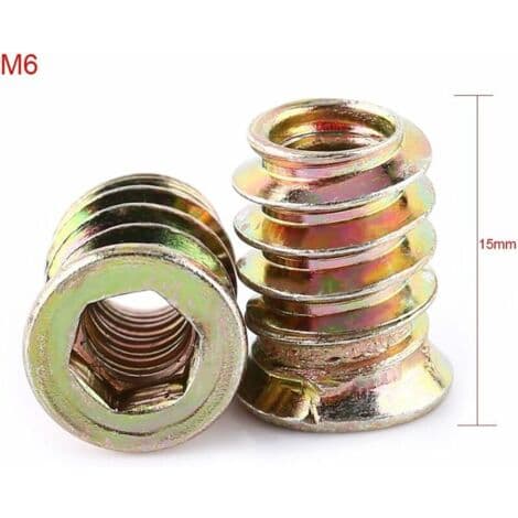 30-pack M6 Hexagonala Muttrar i Zinklegering, Sortiment av Insatsmuttrar i Zinklegering (M6X15mm)
