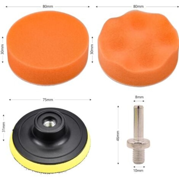TS-11 Dele Poleringssvampe 76mm Poleringspude Poleringsbuffer Poleringssæt Svamp med M10 Adapter til Boremaskine Poleringsbuffer