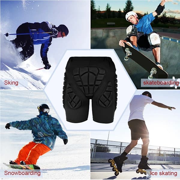 Vadderade skyddsshorts Höftskydd för skateboardcykling snowboard svart
