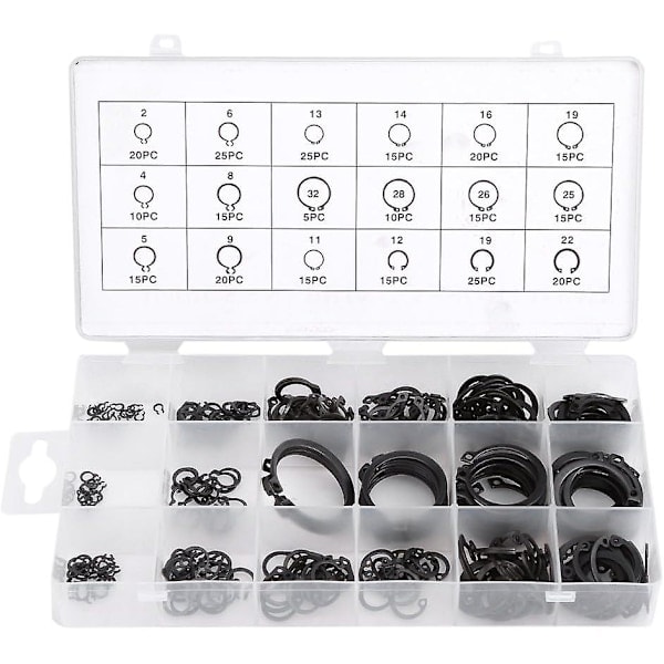 300 stk. E-clip Snap Ring Sortiment Sort Circlip Kit Ekstern Låsering Sortiment 2mm Til 32mm