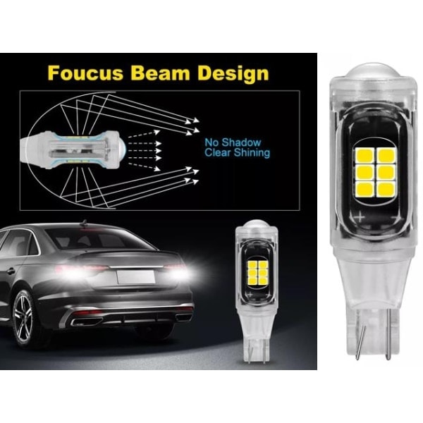 T15 W16W 921 906 baklys LED 500 lumen 16x chip 6000K 2 stk. - Perfekt hvid