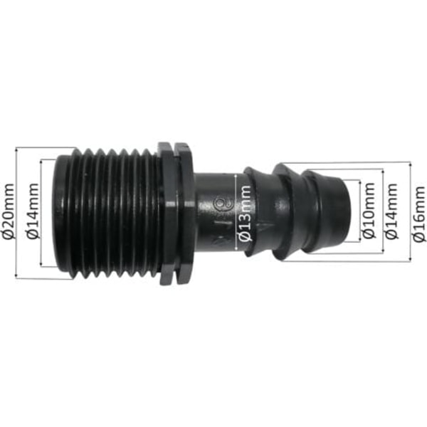 TS-Sarja, 10 kpl, 16 mm x 1/2'' Urosliittimet/Kierreliittimet Tippukasteluletkulle Ulkokierteellä (16 mm letkulle) - liitin järjestelmään