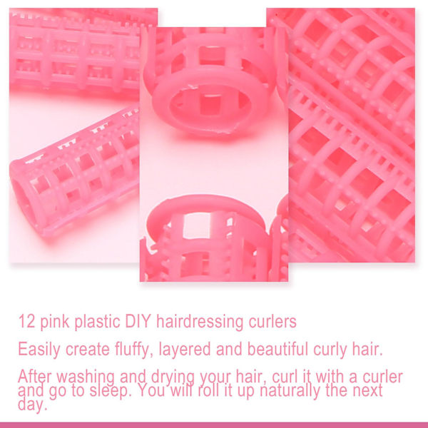 TS-12 stk. Pink Plast DIY Hårstyling Rulle Krøllejern Clips