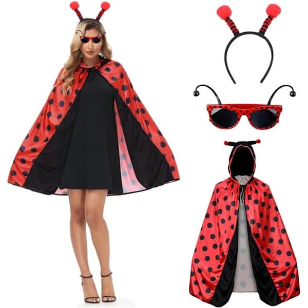 Ladybug kostume dame, ladybug kostume kappe, ladybug kappe med hætte, karneval dame kappe ladybug kostume til voksne, karneval, temafest-FA-