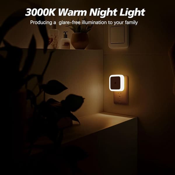 LED Plug-In Natlampe 4-pak, Varm Hvid, Skumring-til-daggry Sensor, Til Soveværelse, Badeværelse & Gang, 6,2 x 6,2 x 6 cm