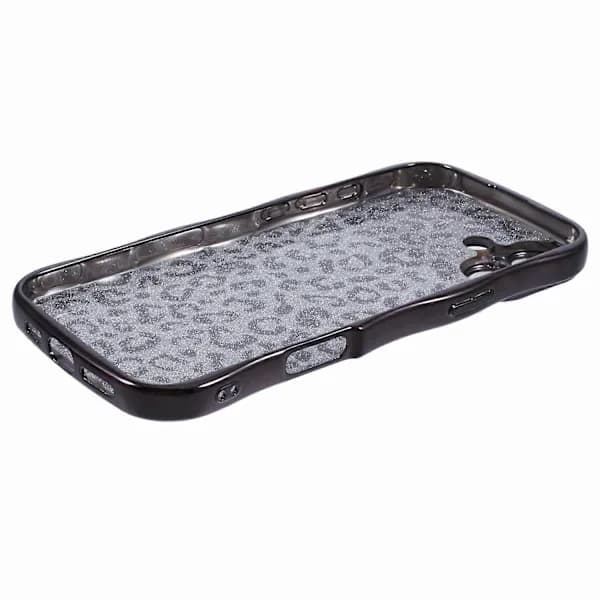Cover til iPhone 16 Curly Frame TPU Mobilcover Leopard Print Glitter-Sort