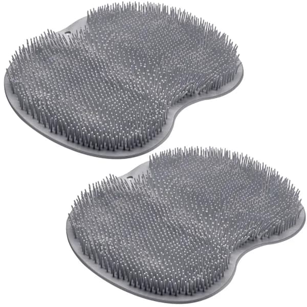2-pack exfolierande duschfotsskrubbmatta med ryggskrubbare och sugkoppar Grå&grå