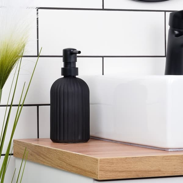 Elegant sort sæbedispenser i glas til køkken & badeværelse 189