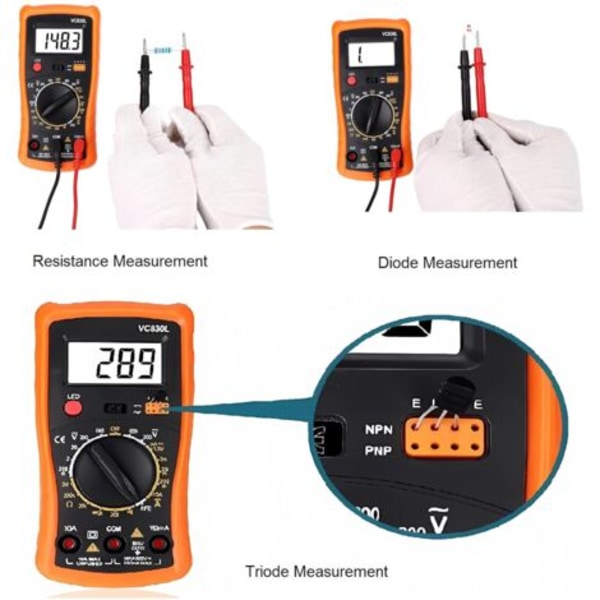 Digital Multimeter, Professionell Elektrisk Testare, Voltmeter/Resistans/Kontinuitet/Dioder Användbar för Laboratorier