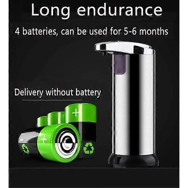 Automatisk sæbedispenser, berøringsfri sæbedispenser 250 ml rustfrit stål