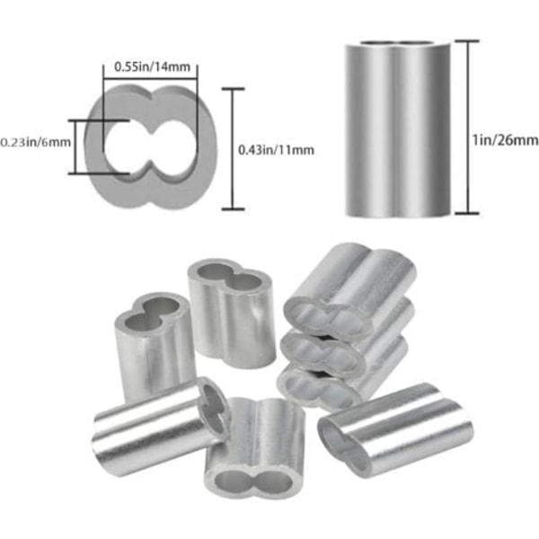 TS-Alumiiniset puristusholkit, 25 kpl - 6 mm - Teräs- ja kumikaapelille
