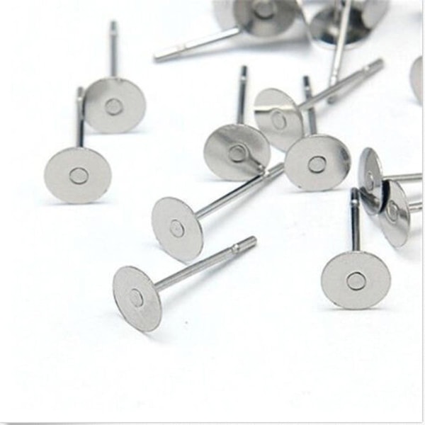 200 stk Ørepynt Stud Posts 6mm Puter Mutter Bakside Sølvfarget Kirurgisk Stål DIY Ny