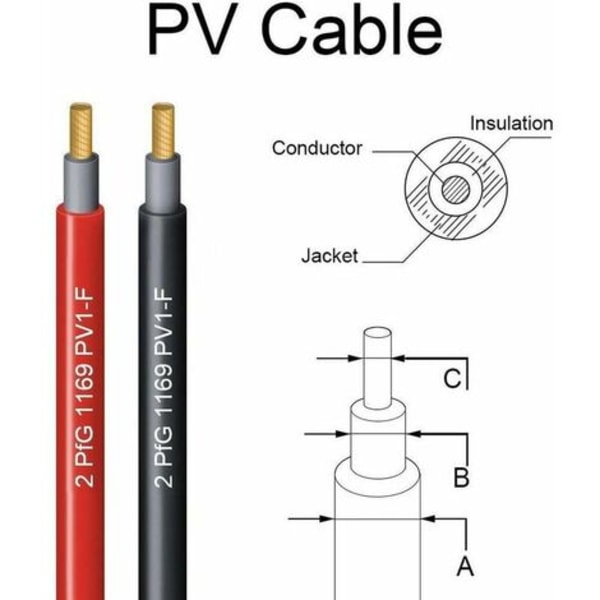 KZQ 5 metriä 12 AWG aurinkopaneelin jatkojohto MC4-liittimillä naaras ja uros, adapterisarja (5m punainen + 5m musta)