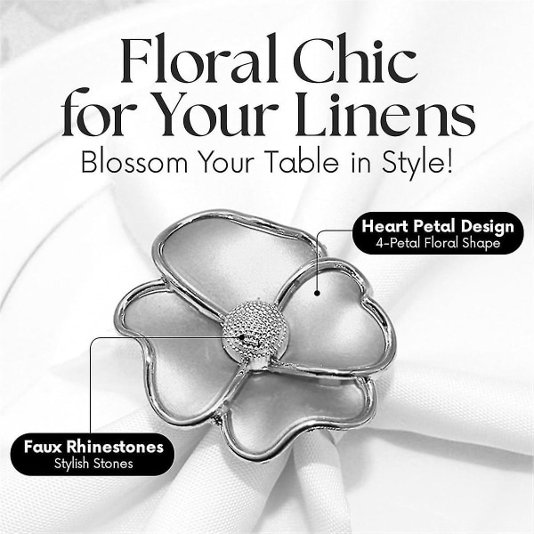 Blommiga servettringar - Rostfria, eleganta servetthållare för pappersservetter och bordsdukar för middagar, mycket praktiska
