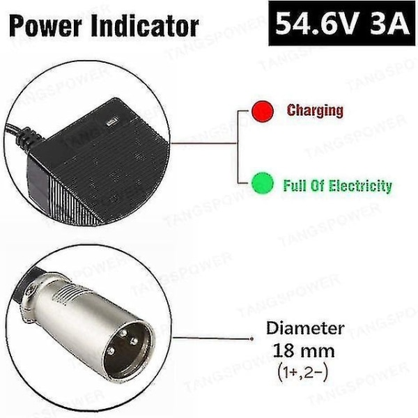 54,6v 3a litiumbatteriladdare Elcykelladdare för 13s 48v Li-ion batteriladdare