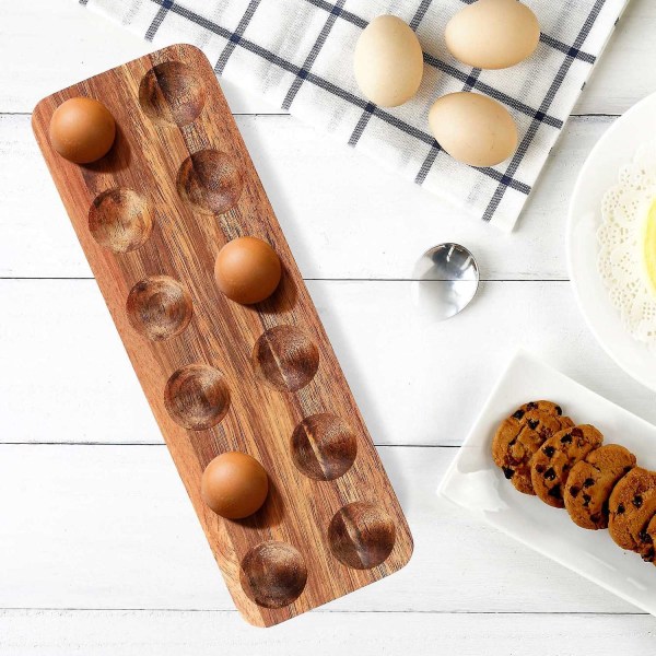 12 hål japansk stil trä dubbla rad ägg förvaringslåda Hem Organizer Rack Ägg hållare Kök D