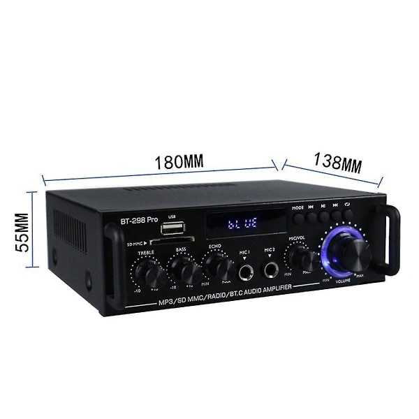 Förstärkare Bt 298 Pro Hemmabioförstärkare Karaoke Dual Channel Stereo Bluetooth 5.0 Max 800w