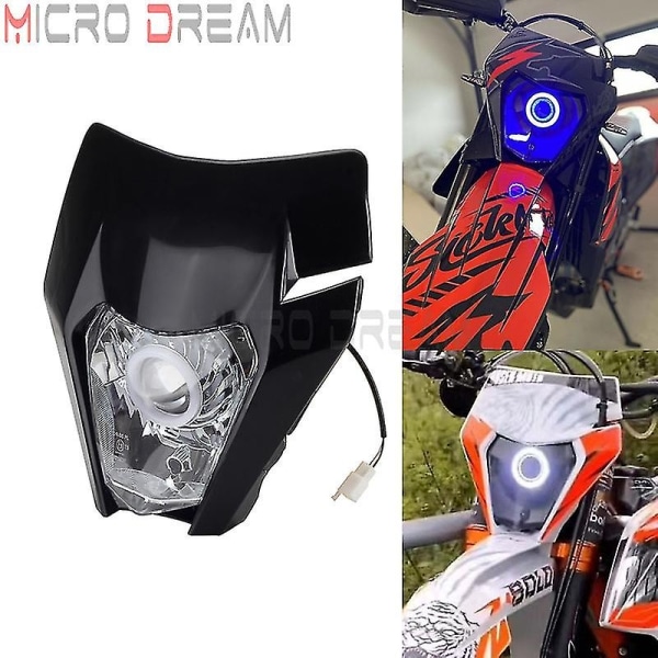 Supermoto Motorcykel Led-strålkastare Hell/halvljus Med Angel Eyes Drl Pannlampa För Exc Sxf Mx Xc-w Exc-f Fc Fe Enduro Dirt Bike