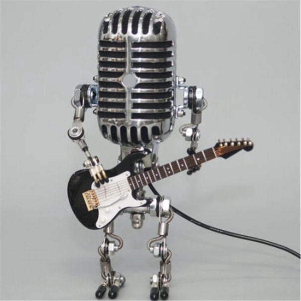 Retrostil Vintage Mikrofon Robot Skrivbordslampa, Vintage Mikrofon Robot Touch Dimmer Lampa Bordslampa Vit