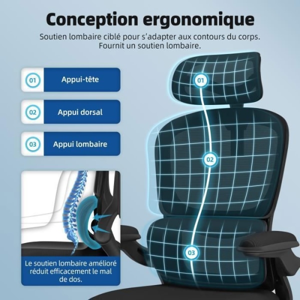 Kontorsstol, justerbara armstöd, lutande kontorsstol, justerbart nackstöd, ryggstöd med ergonomiskt svankstöd Svart