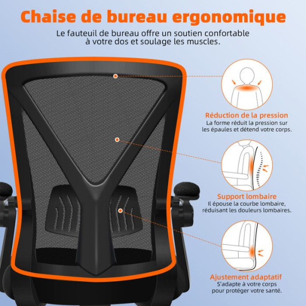 Kontorsstol Höjdjusterbar lutande och ergonomisk kontorsstol Svängbar Kontorsstol Fällbart armstöd Belastning 150KG Svart