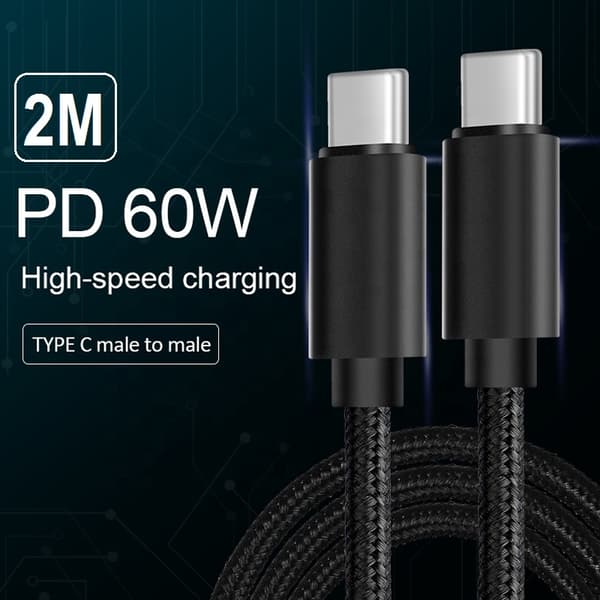 Högkvalitativ 2M 2 meter nylonflätad Max 20V 3.25A 65w PD snabbladdning USB-C Type-C till USB-C datakabel【COPL】