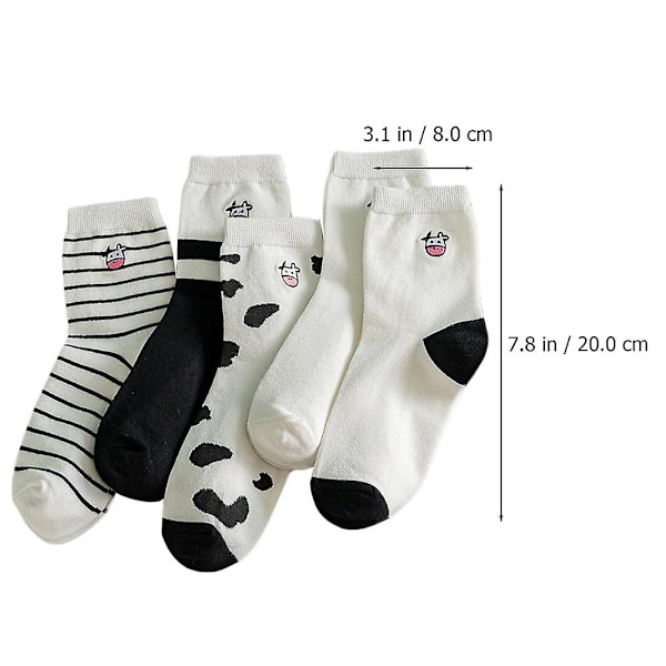 5 Par Broderade Ko-strumpor Dam Mid-calf Sock Bomullsstrumpor för Flickor
