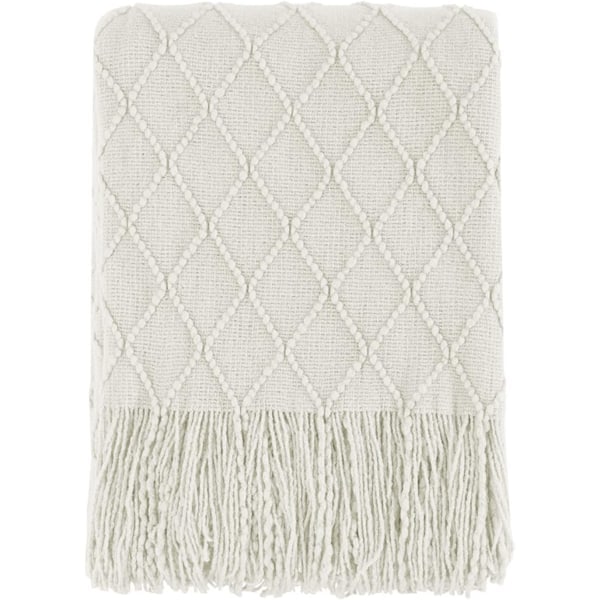Tekstureret ensfarvet blød sofafilt sofaovertræk strikket dekorativt tæppe, beige, 127x152cm