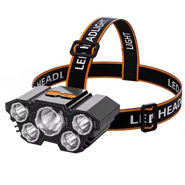 1-pakkauksen 5 LED-otsalamppu Latautuva Vedenkestävä USB Päälamppu Leirintä Kalastus Otsalamppu Ulkoilu Hätävalo