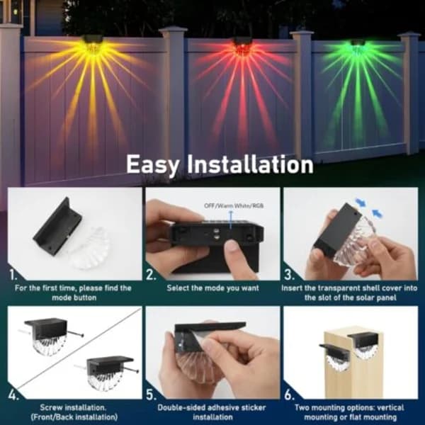 {PL}6 stk. Solcellelamper Utendørs, 3 Moduser, Auto PÅ/AV, IP65, 600mAh Solcellelampe