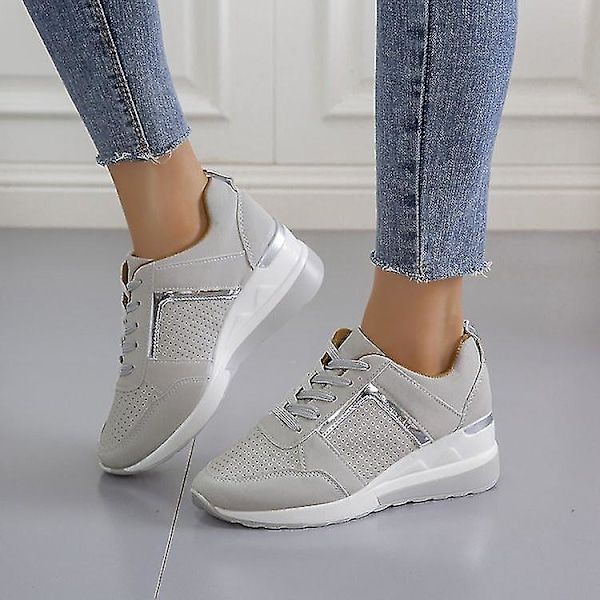 Kilklackssneakers - Sportskor för kvinnor - Vulkaniserade, avslappnade och bekväma (grå) grå grey 43