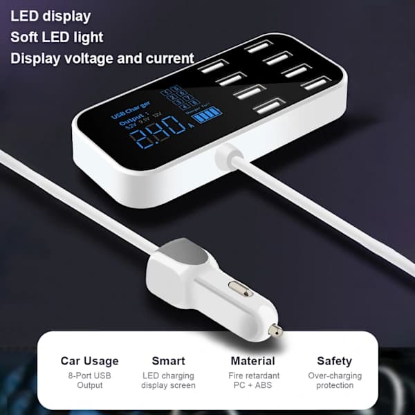 A9S Hurtig Biloplader 8 Porte Multi USB Telefonoplader USB Hub【PL】
