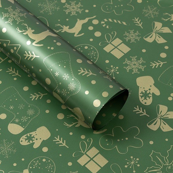 57*57cm Joulupaperirulla: kierrätettävä lahjapaperi syntymäpäivään, jouluun, juhlakoristeluun (vihreä)