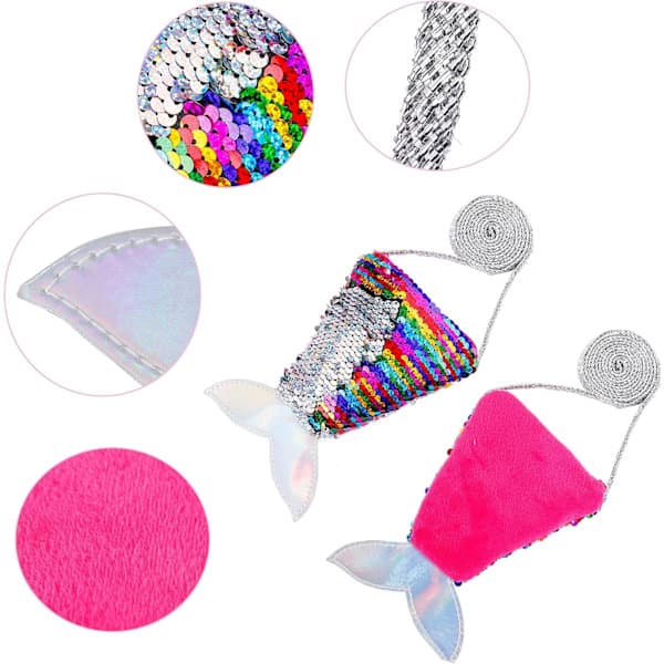 6-pack Glitter Plånbok Sjöjungfrusvans Barnplånbok Mini Messenger Väska