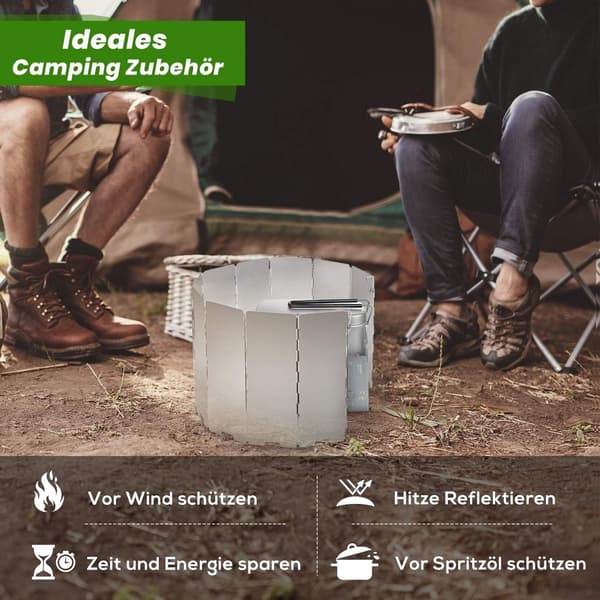 Campingkök Vindskydd, Vikbart Skärm i Aluminiumlegering med Bärväska, 10 Paneler, för Camping, Vandring och Backpacking, Silver