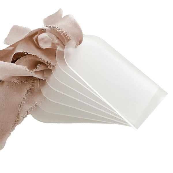 10 st Frostat Akryl Bröllop Tomma Platskort Transparent Båge Presentetikett Namnskylt Bordsplacering DIY Markera Plats för Fest