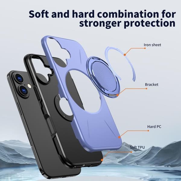 iPhone 17 Case - Metal with Rotation Function and MagSafe TPU Hybrid PC