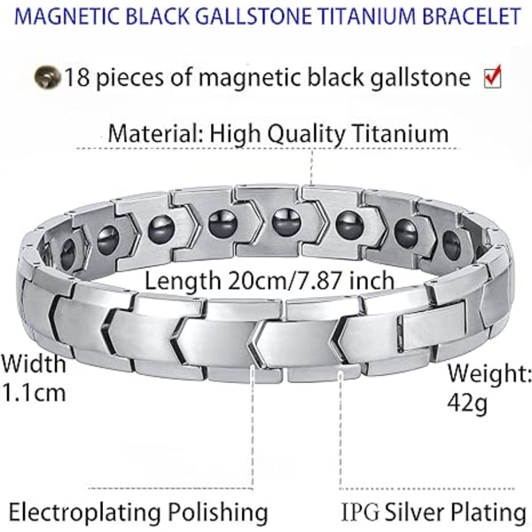Magnetisk armbånd, magnetisk terapiarmbånd i titaniumstål, fuldt magnetisk armbånd med 18 magneter (sort)