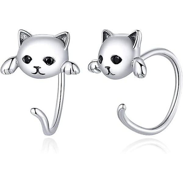 Dam Katt Örhängen 925 Sterling Silver Söt Djurserie Öronstift Passar Flickor Anti-allergiska Öronstift Smycken Födelsedag Årsdag