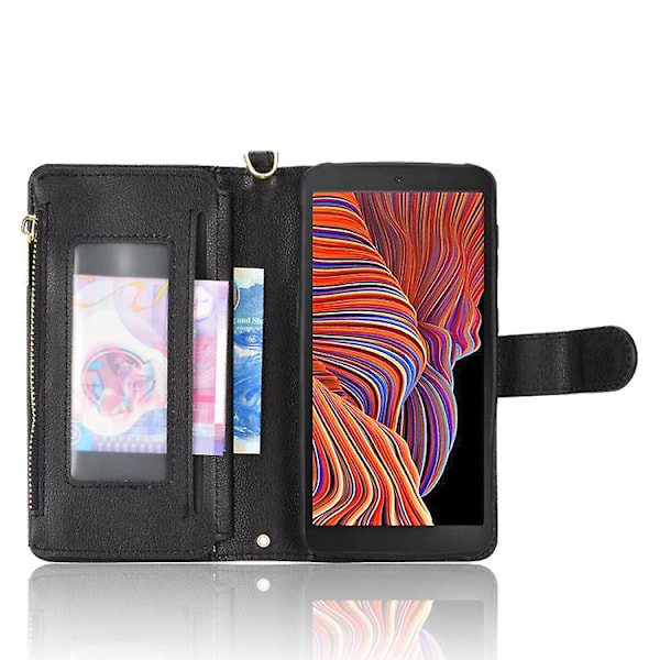 Læderetui med lynlås og lychee-tekstur til Samsung Galaxy Xcover 5 Black
