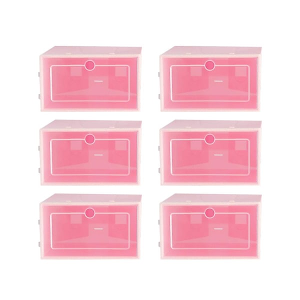 6 stk. Gennemsigtig Stabelbar Skotøjsæske Tykkere Sko Opbevaringsboks Plastik Sko Container - Størrelse L (pink)